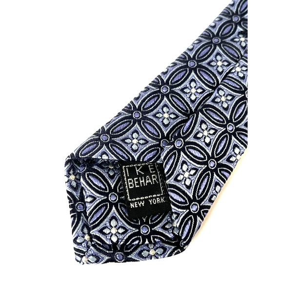 IKE Behar New York Silk Tie Blue Silver Geometric Jacquard Textured Dapper USA - Picture 6 of 6